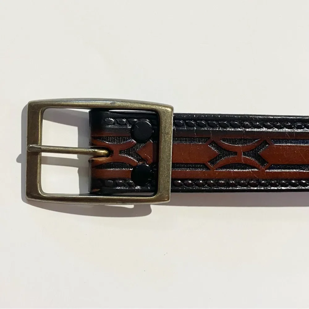 Vintage Hand Stained Latitan Tooled Leather Belt Women's Size 34 Western Cowgirl